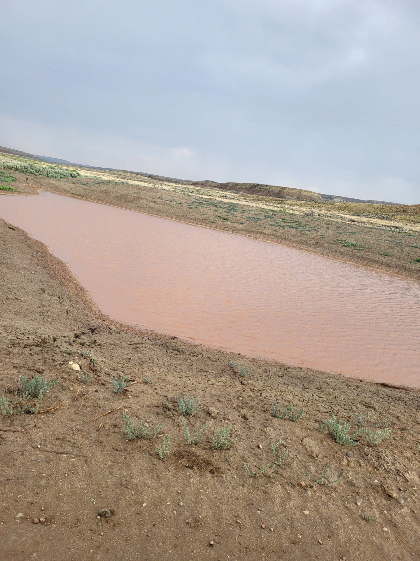 Freshly filled water pit on a Wyoming oilfield location